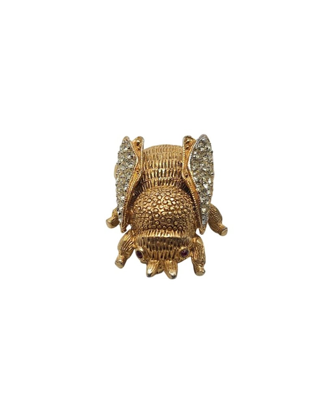 Les Bernard Vintage Gold Tone Rhinestone Bug Brooch Ruby Eyes Insect Pin